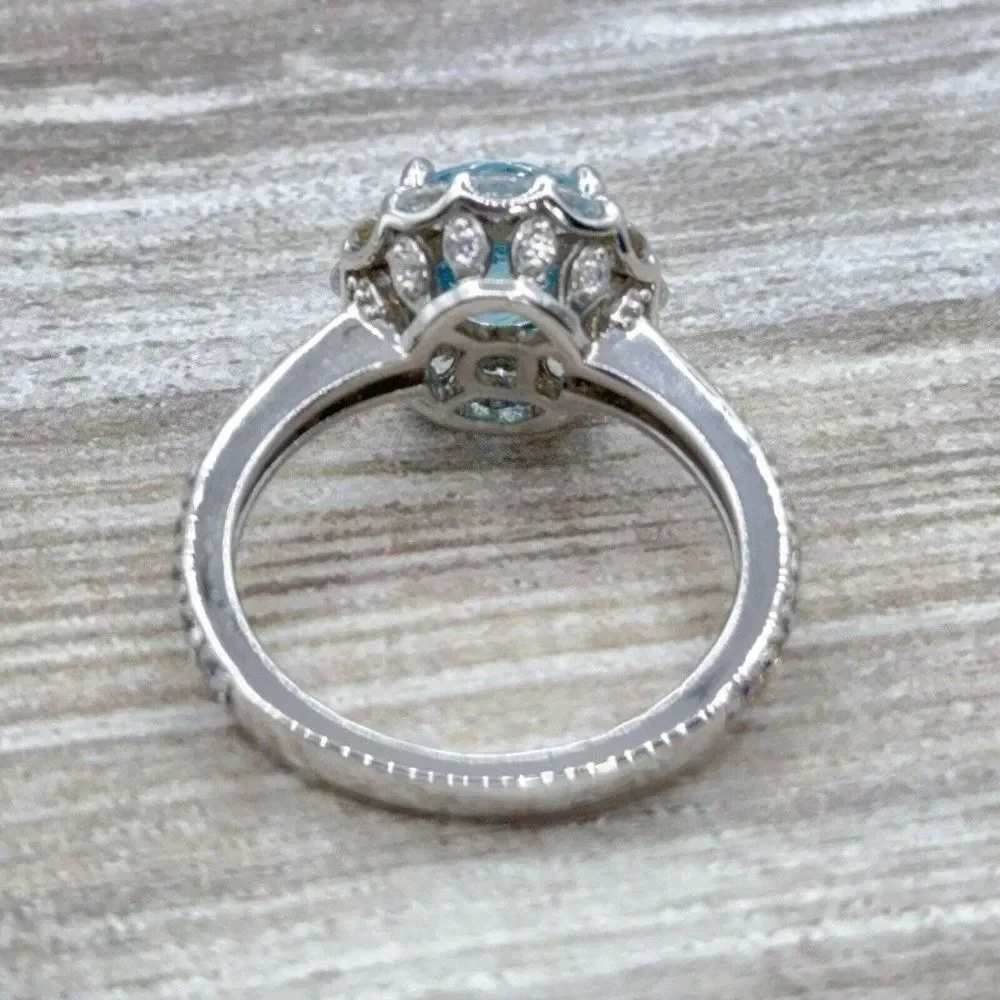 Sterling Silver Ring Sky Blue CZ Faceted Solitaire Halo Clear CZ Size 7.75 Prong - Picture 12 of 14